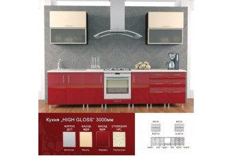 Кухня High Gloss Прямая Красная